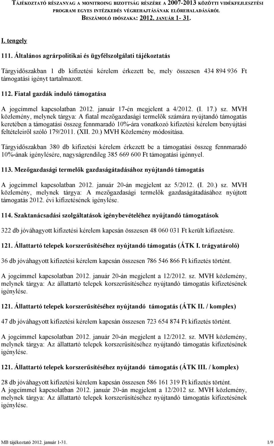 Fiatal gazdák induló támogatása A jogcímmel kapcsolatban 2012. január 17-én megjelent a 4/2012. (I. 17.) sz.