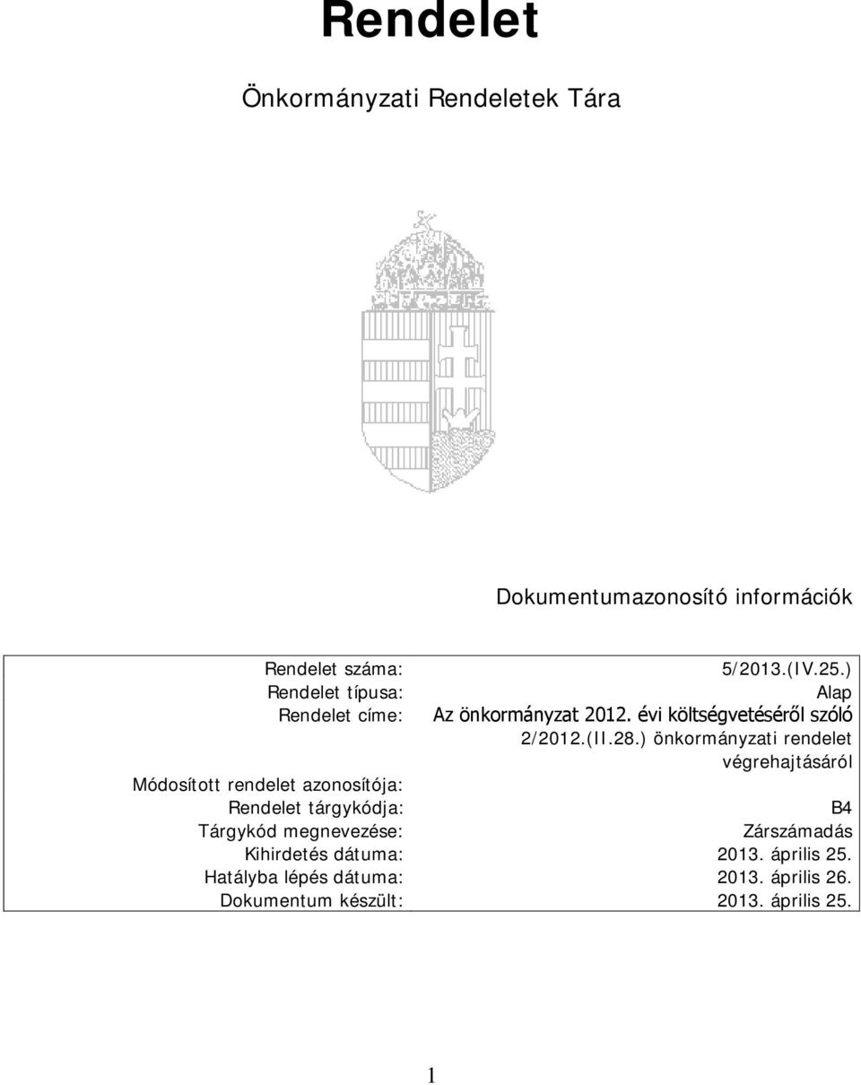 ) Alap Az önkormányzat 2012. évi költségvetéséről szóló 2/2012.(II.28.