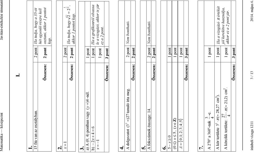 Nem bontható. Összesen: 5. A fokszámok összege: 4. Nem bontható. Összesen: 6. 5 x 0 ( 0 ) x 5, { 0;;;;4;5 } ( x Z) A 7. A 70º a 60º-nak 4 -e.