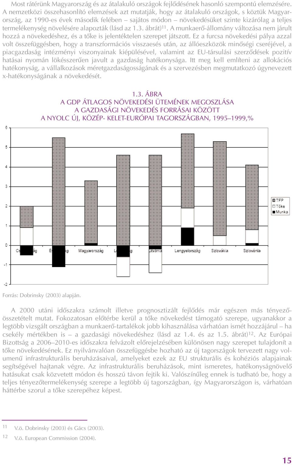 termelékenység növelésére alapozták (lásd az 1.3. ábrát) 11. A munkaerõ-állomány változása nem járult hozzá a növekedéshez, és a tõke is jelentéktelen szerepet játszott.