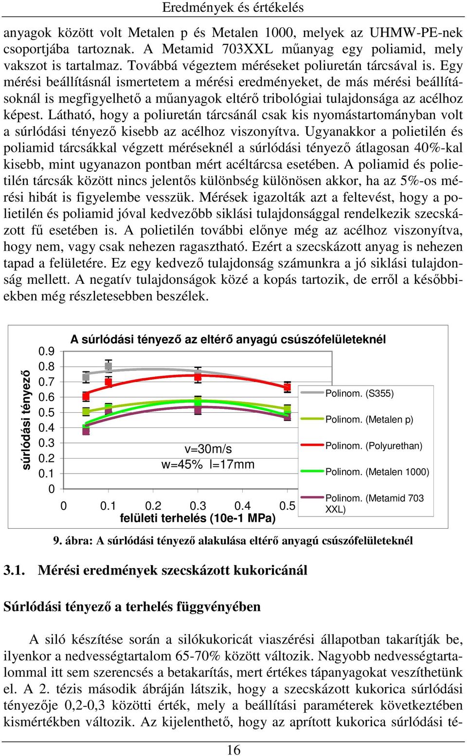 Egy mérési beállításnál ismertetem a mérési eredményeket, de más mérési beállításoknál is megfigyelhetı a mőanyagok eltérı tribológiai tulajdonsága az acélhoz képest.