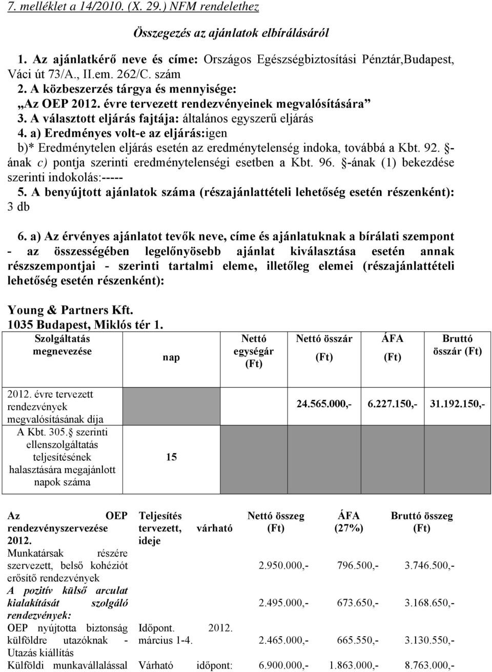 a) Eredményes volt-e az eljárás:en b)* Eredménytelen eljárás esetén az eredménytelenség indoka, továbbá a Kbt. 92. - ának c) pontja szerinti eredménytelenségi esetben a Kbt. 96.