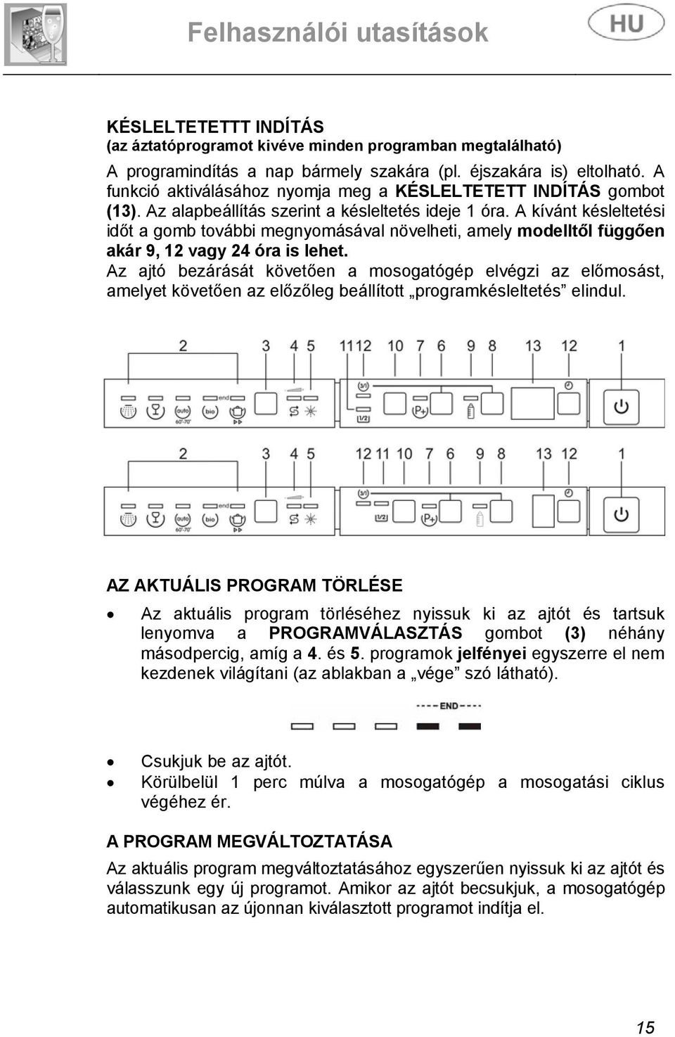 A kívánt késleltetési időt a gomb további megnyomásával növelheti, amely modelltől függően akár 9, 12 vagy 24 óra is lehet.