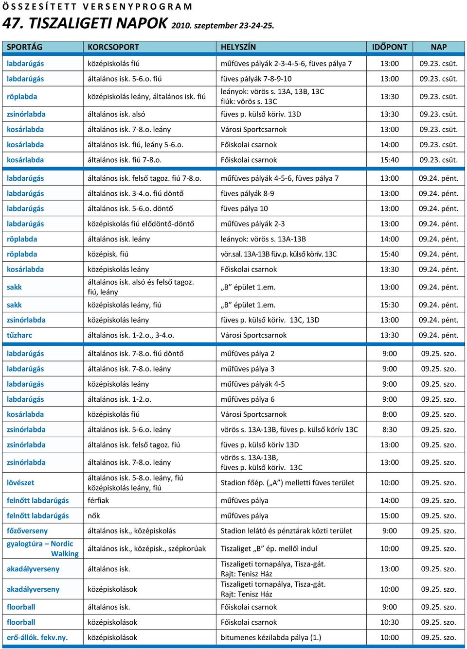 fiú leányok: vörös s. 13A, 13B, 13C fiúk: vörös s. 13C 13:30 09.23. csüt. zsinórlabda általános isk. alsó füves p. külső körív. 13D 13:30 09.23. csüt. kosárlabda általános isk. 7-8.o. leány Városi Sportcsarnok 13:00 09.