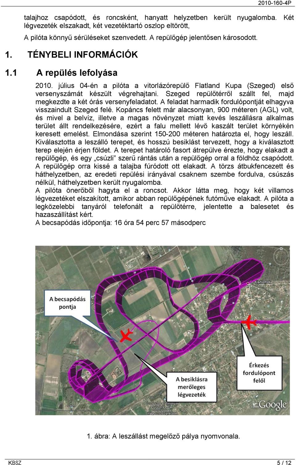 Szeged repülőtérről szállt fel, majd megkezdte a két órás versenyfeladatot. A feladat harmadik fordulópontját elhagyva visszaindult Szeged felé.