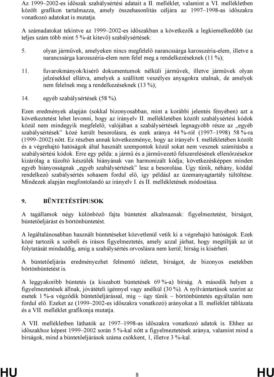 A számadatokat tekintve az 1999 2002-es időszakban a következők a legkiemelkedőbb (az teljes szám több mint 5 %-át kitevő) szabálysértések: 5.