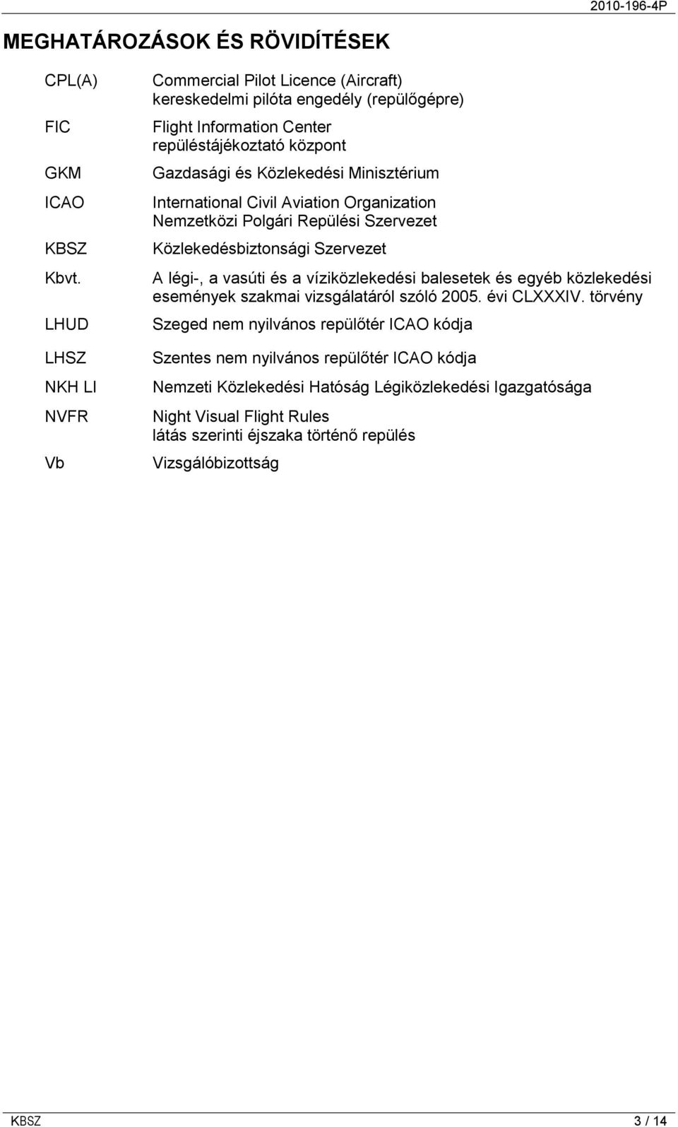 Minisztérium International Civil Aviation Organization Nemzetközi Polgári Repülési Szervezet Közlekedésbiztonsági Szervezet A légi-, a vasúti és a víziközlekedési balesetek és egyéb