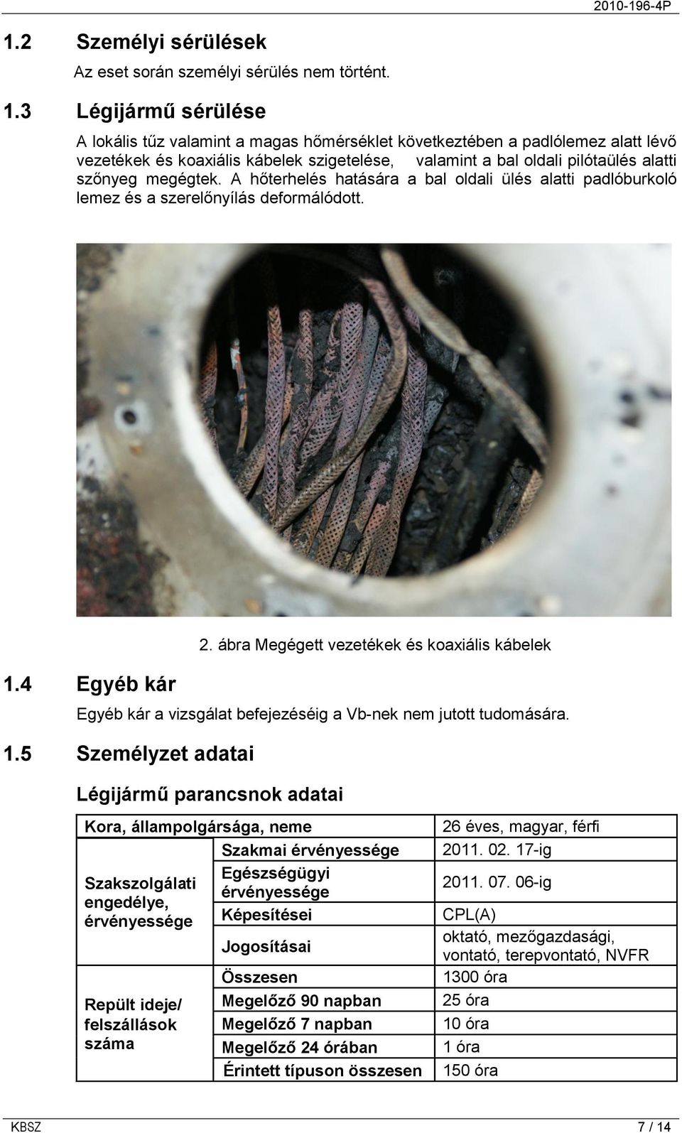 megégtek. A hőterhelés hatására a bal oldali ülés alatti padlóburkoló lemez és a szerelőnyílás deformálódott. 1.4 Egyéb kár 2.