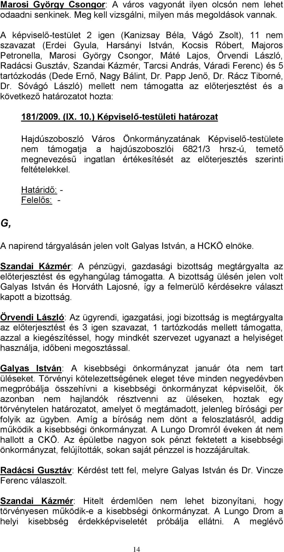 Gusztáv, Szandai Kázmér, Tarcsi András, Váradi Ferenc) és 5 tartózkodás (Dede Ernő, Nagy Bálint, Dr. Papp Jenő, Dr. Rácz Tiborné, Dr.