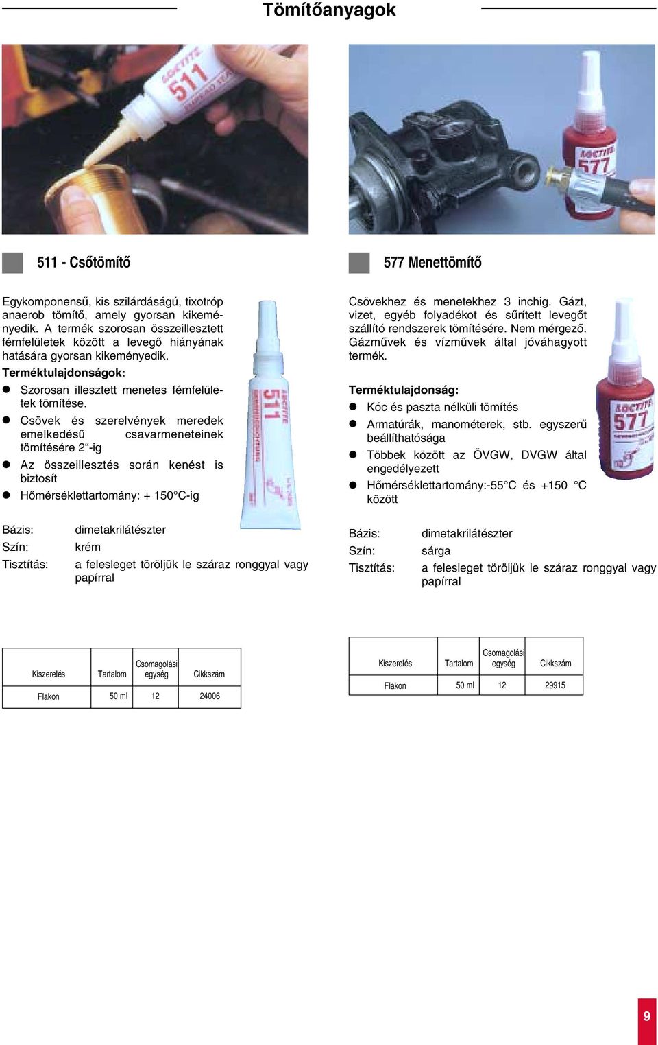 Csövek és szerelvények meredek emelkedésû csavarmeneteinek tömítésére 2 -ig Az összeillesztés során kenést is biztosít Hômérséklettartomány: + 150 C-ig Csövekhez és menetekhez 3 inchig.