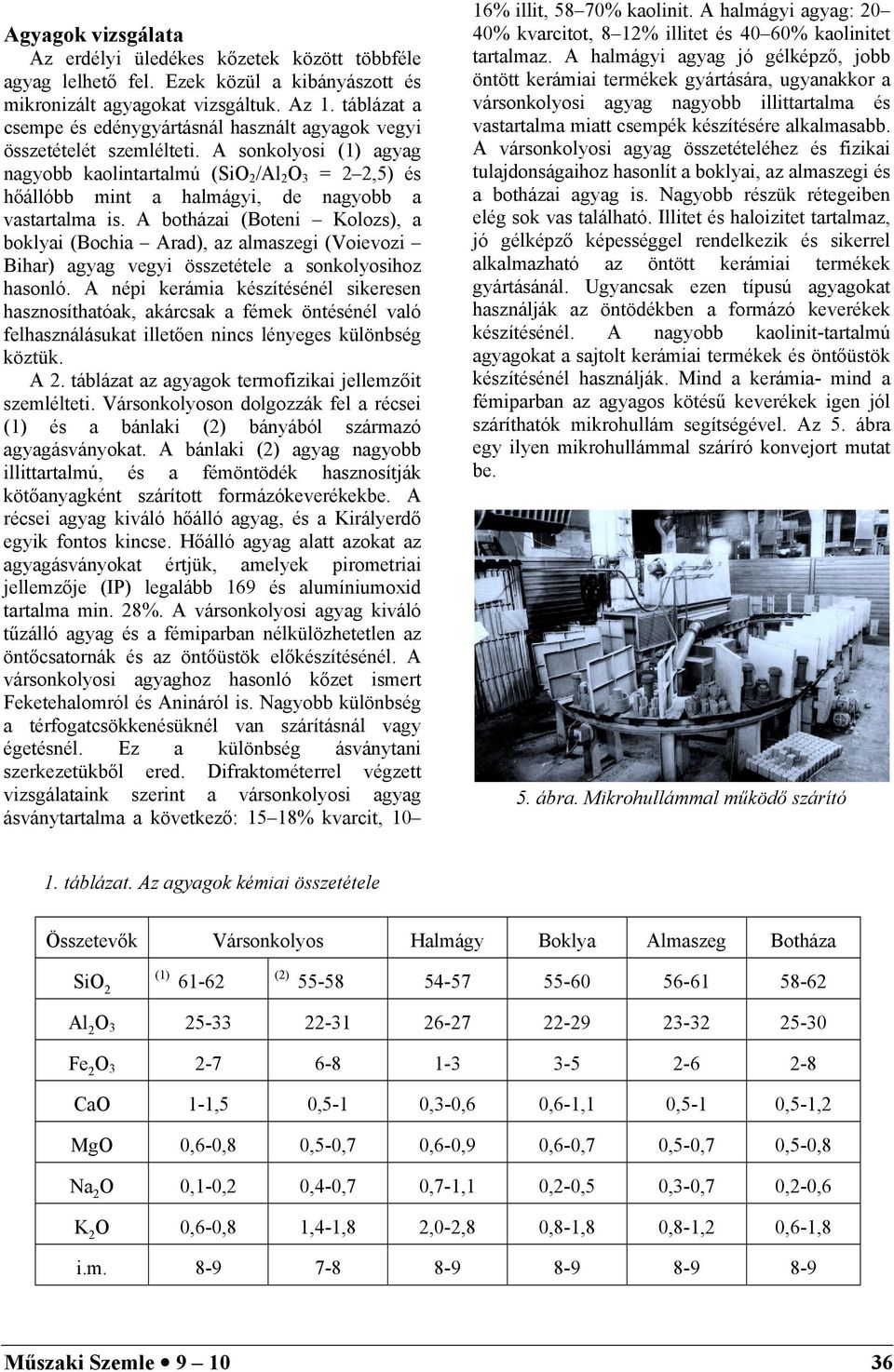 A sonkolyosi (1) agyag nagyobb kaolintartalmú (SiO 2 /Al 2 O 3 = 2 2,5) és hőállóbb mint a halmágyi, de nagyobb a vastartalma is.