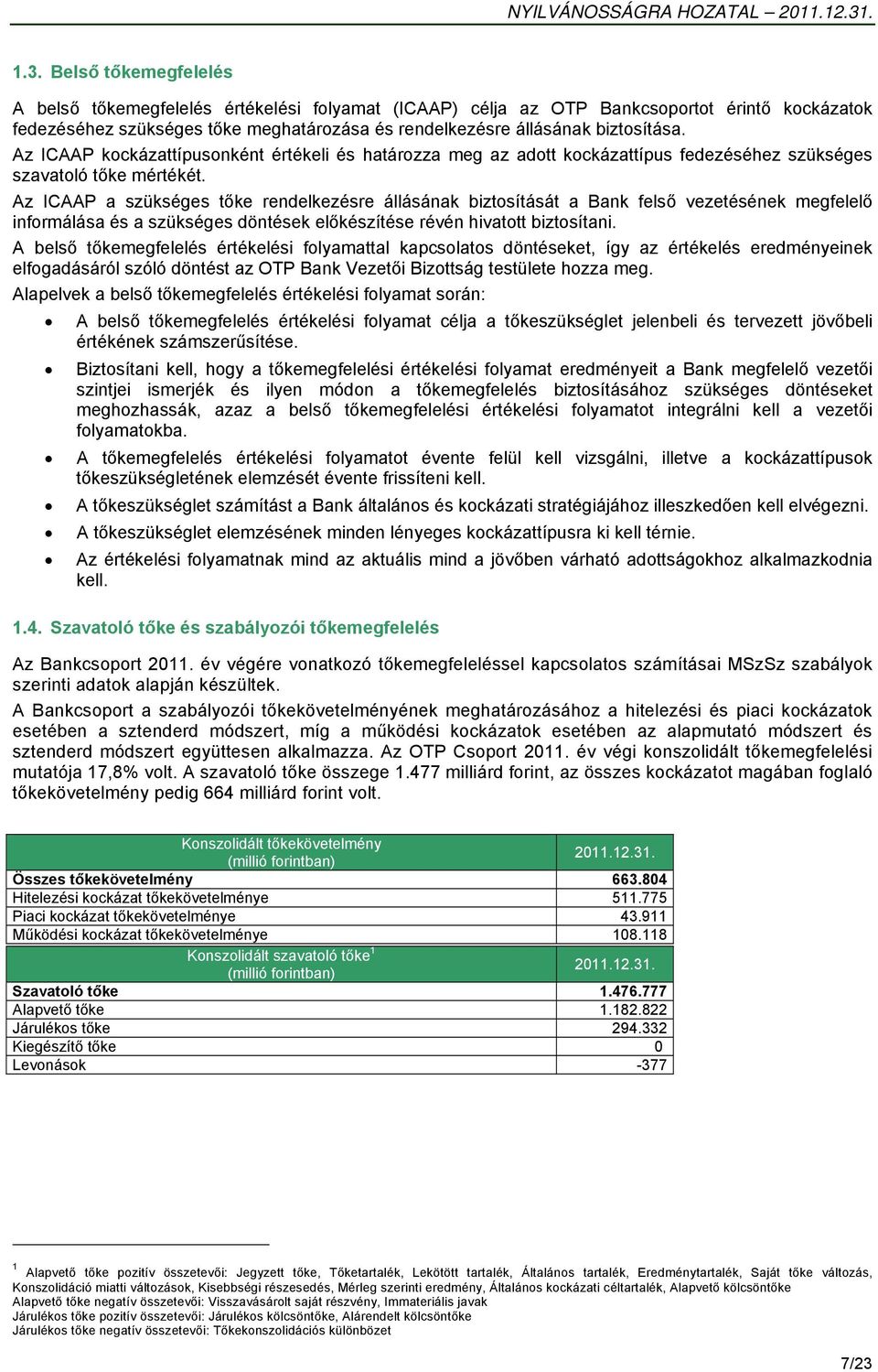 Az ICAAP kockázattípusonként értékeli és határozza meg az adott kockázattípus fedezéséhez szükséges szavatoló tőke mértékét.