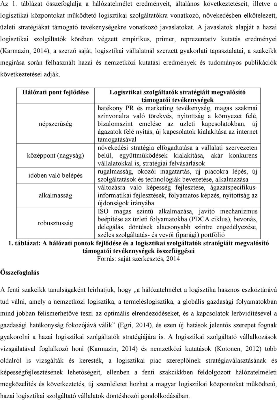 A javaslatok alapját a hazai logisztikai szolgáltatók körében végzett empirikus, primer, reprezentatív kutatás eredményei (Karmazin, 2014), a szerző saját, logisztikai vállalatnál szerzett gyakorlati