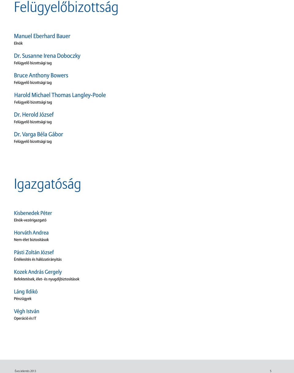Felügyelő bizottsági tag Dr. Herold József Felügyelő bizottsági tag Dr.