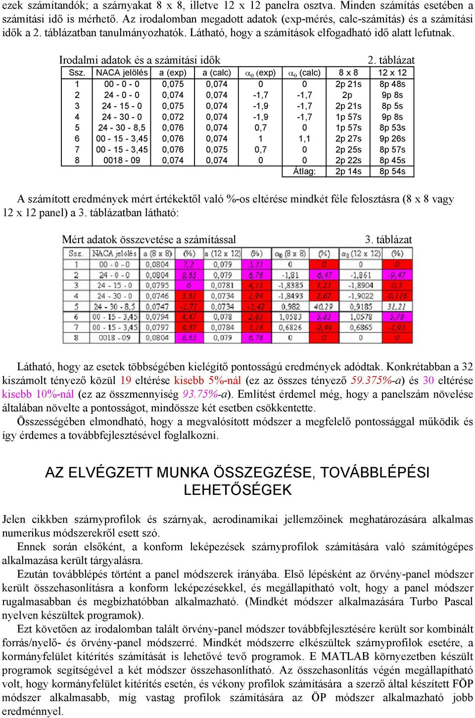 Irodalmi adatok és a számítási idők 2. táblázat Ssz.