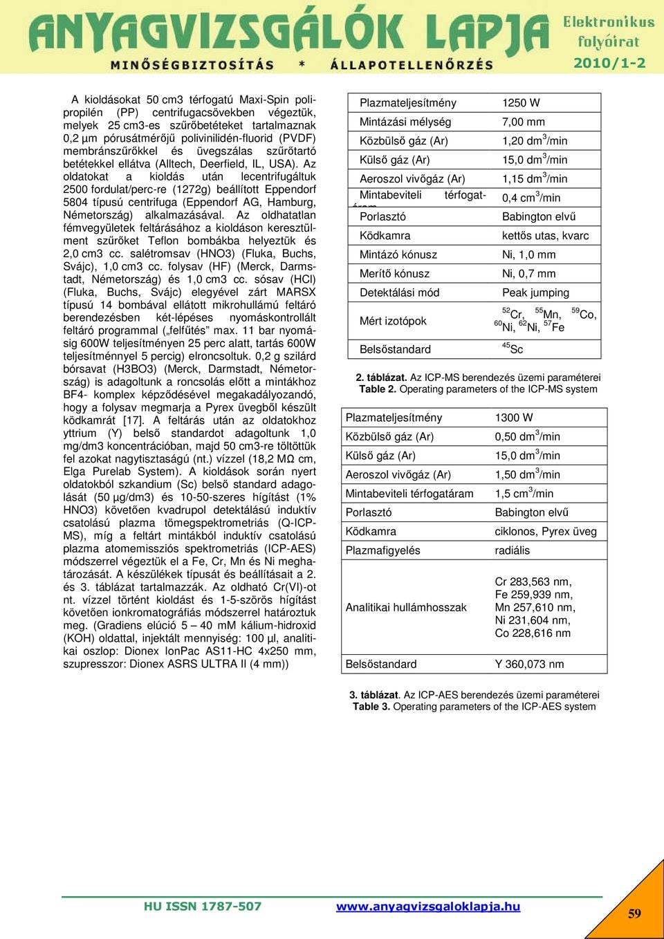 Az oldatokat a kioldás után lecentrifugáltuk 2500 fordulat/perc-re (1272g) beállított Eppendorf 5804 típusú centrifuga (Eppendorf AG, Hamburg, Németország) alkalmazásával.