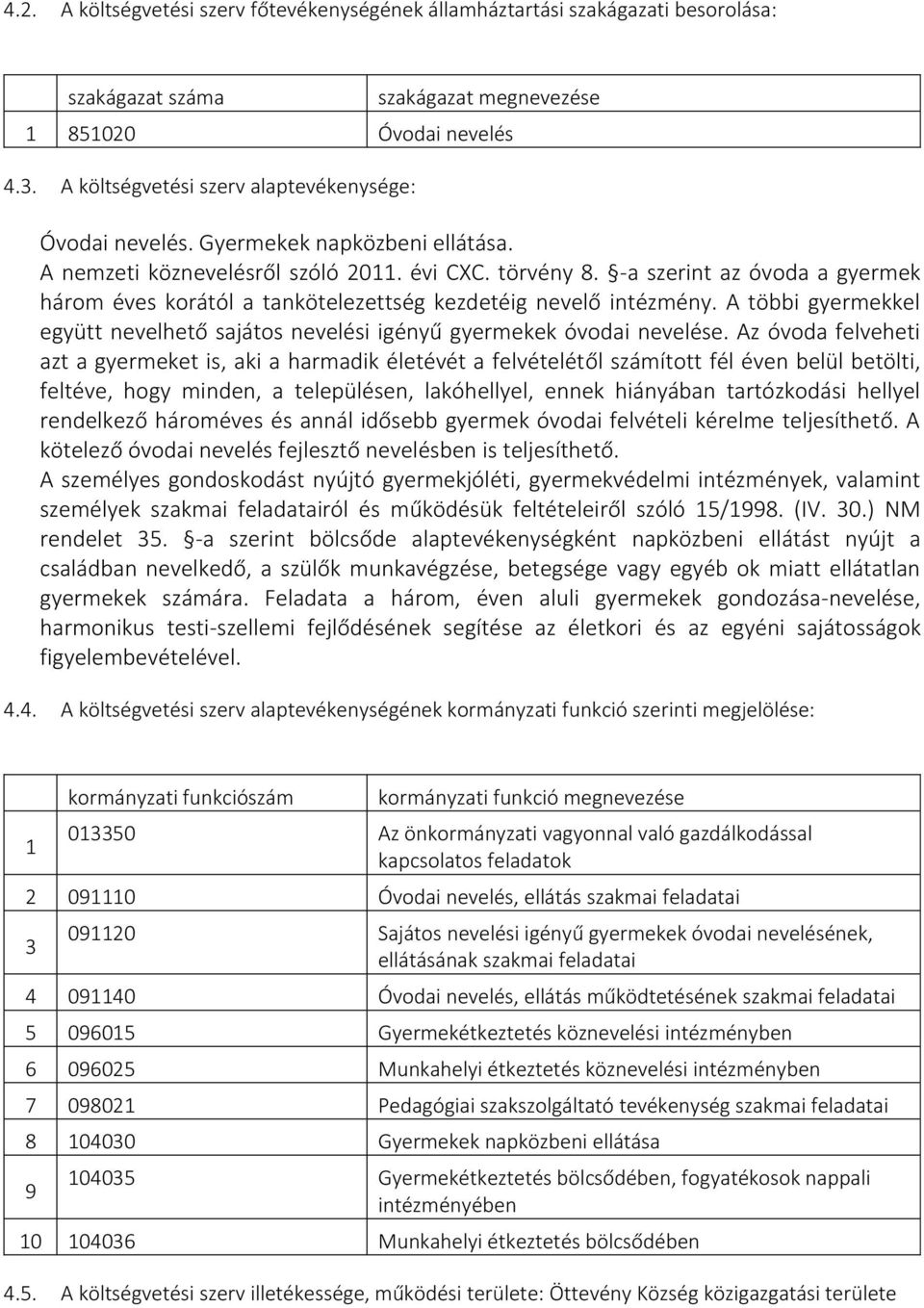 -a szerint az óvoda a gyermek három éves korától a tankötelezettség kezdetéig nevelő intézmény. A többi gyermekkel együtt nevelhető sajátos nevelési igényű gyermekek óvodai nevelése.