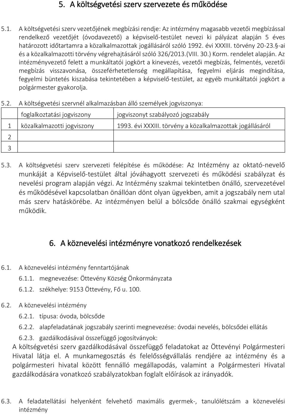 időtartamra a közalkalmazottak jogállásáról szóló 1992. évi XXXIII. törvény 20-23. -ai és a közalkalmazotti törvény végrehajtásáról szóló 326/2013.(VIII. 30.) Korm. rendelet alapján.