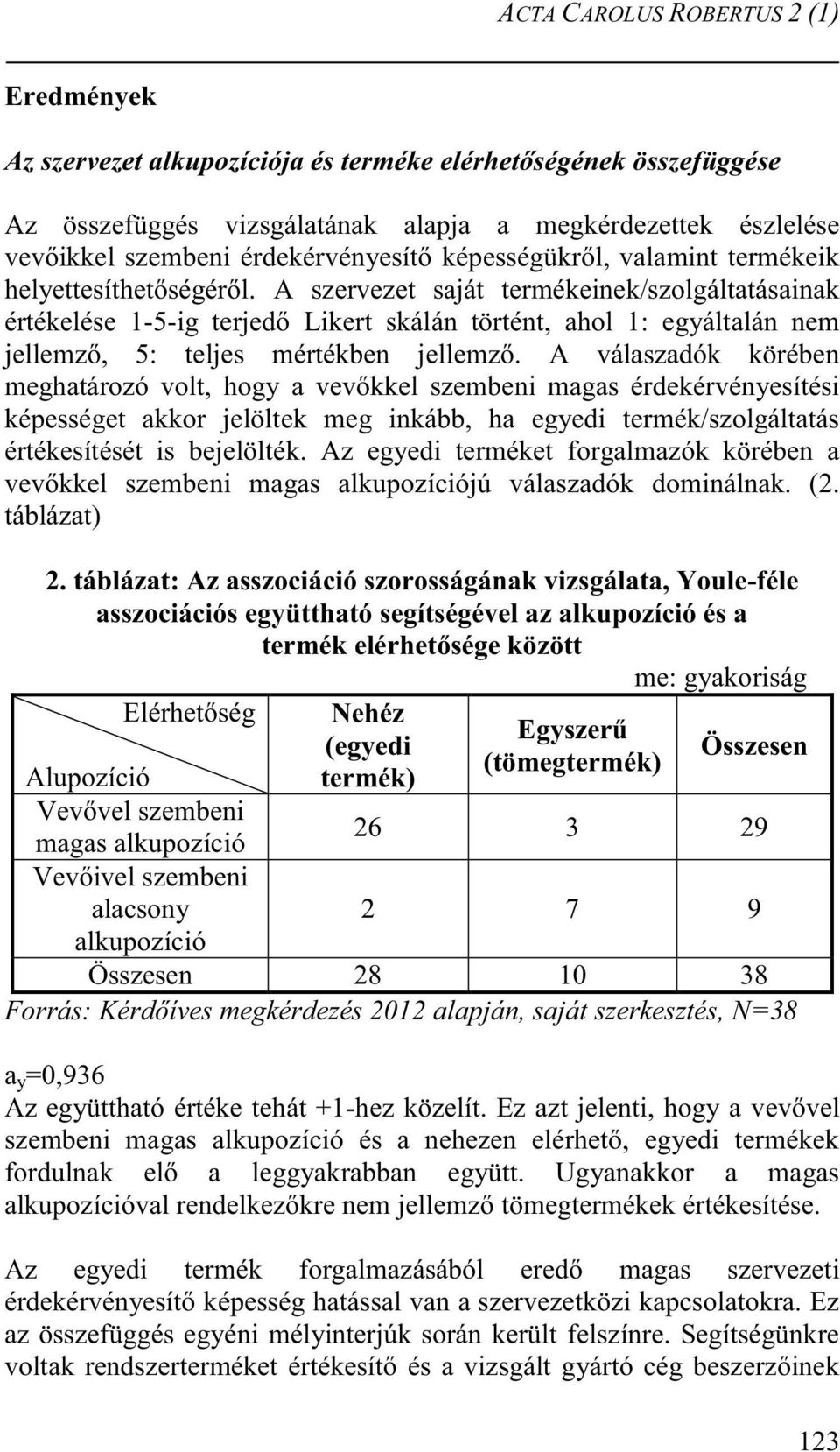 A szervezet saját termékeinek/szolgáltatásainak értékelése 1-5-ig terjedő Likert skálán történt, ahol 1: egyáltalán nem jellemző, 5: teljes mértékben jellemző.