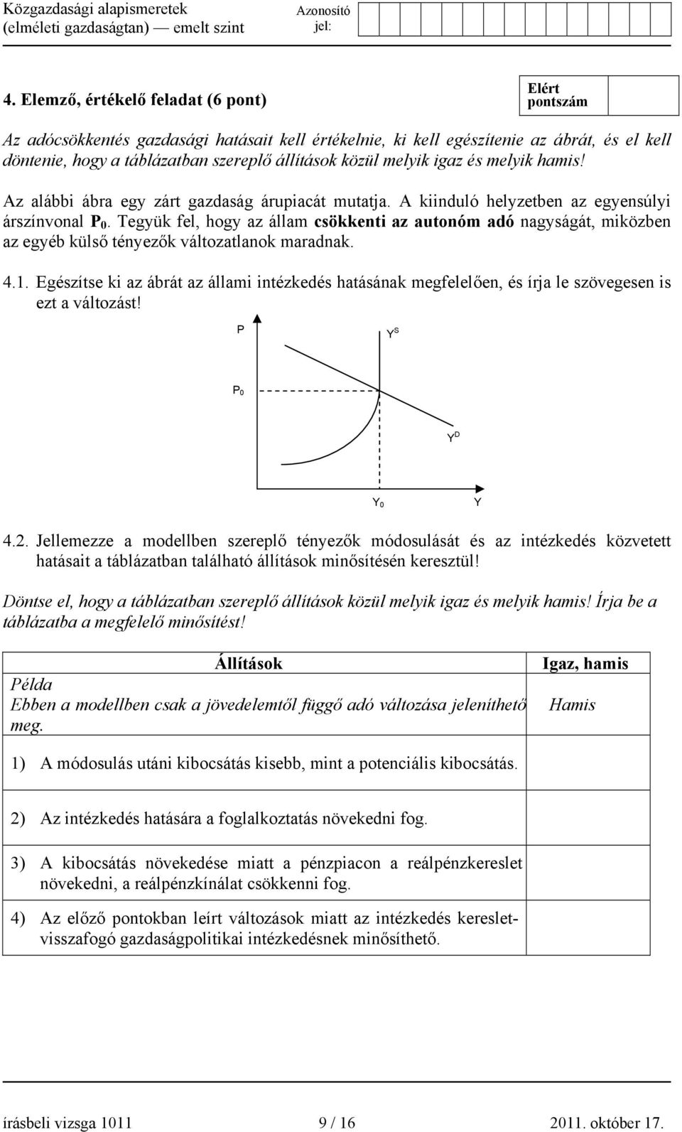 Tegyük fel, hogy az állam csökkenti az autonóm adó nagyságát, miközben az egyéb külső tényezők változatlanok maradnak. 4.1.