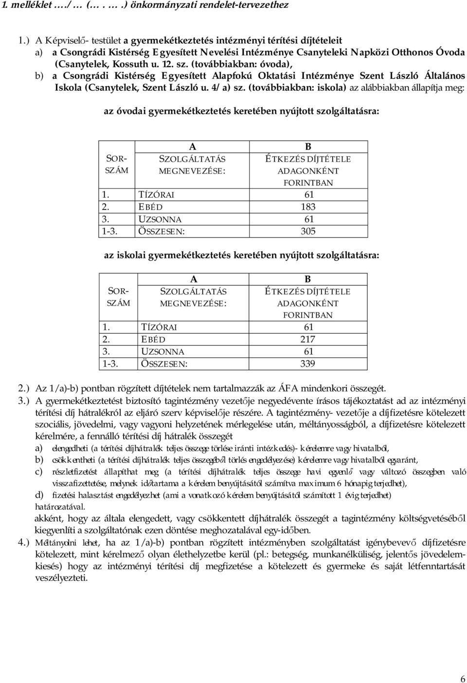 (továbbiakban: óvoda), b) a Csongrádi Kistérség Egyesített Alapfokú Oktatási Intézménye Szent László Általános Iskola (Csanytelek, Szent László u. 4/a) sz.