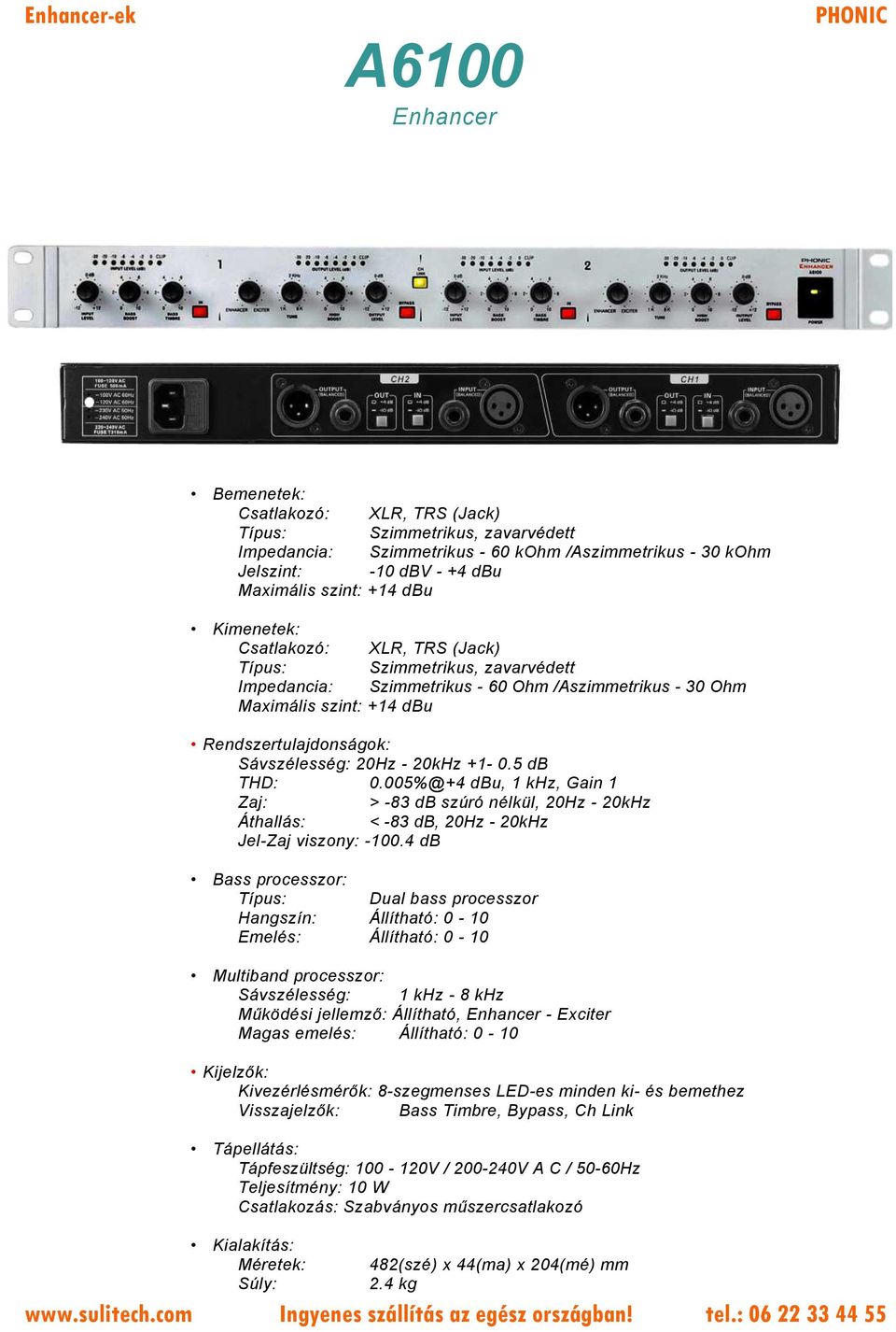 005%@+4 dbu, 1 khz, Gain 1 Zaj: > -83 db szúró nélkül, 20Hz - 20kHz Áthallás: < -83 db, 20Hz - 20kHz Jel-Zaj viszony: -100.