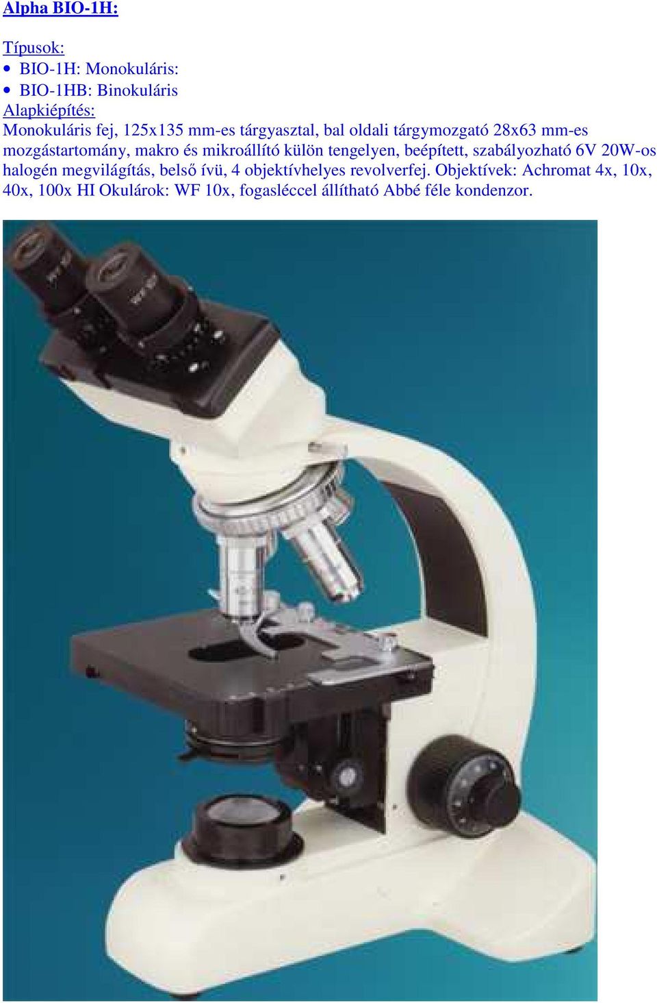 Alpha Biológiai mikroszkópok leírásai, - PDF Free Download