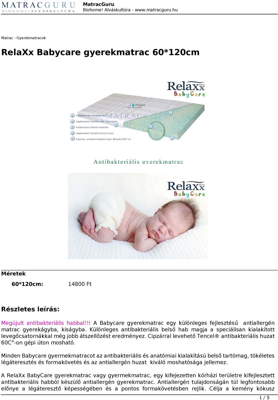 RelaXx Babycare gyerekmatrac 60*120cm - PDF Ingyenes letöltés