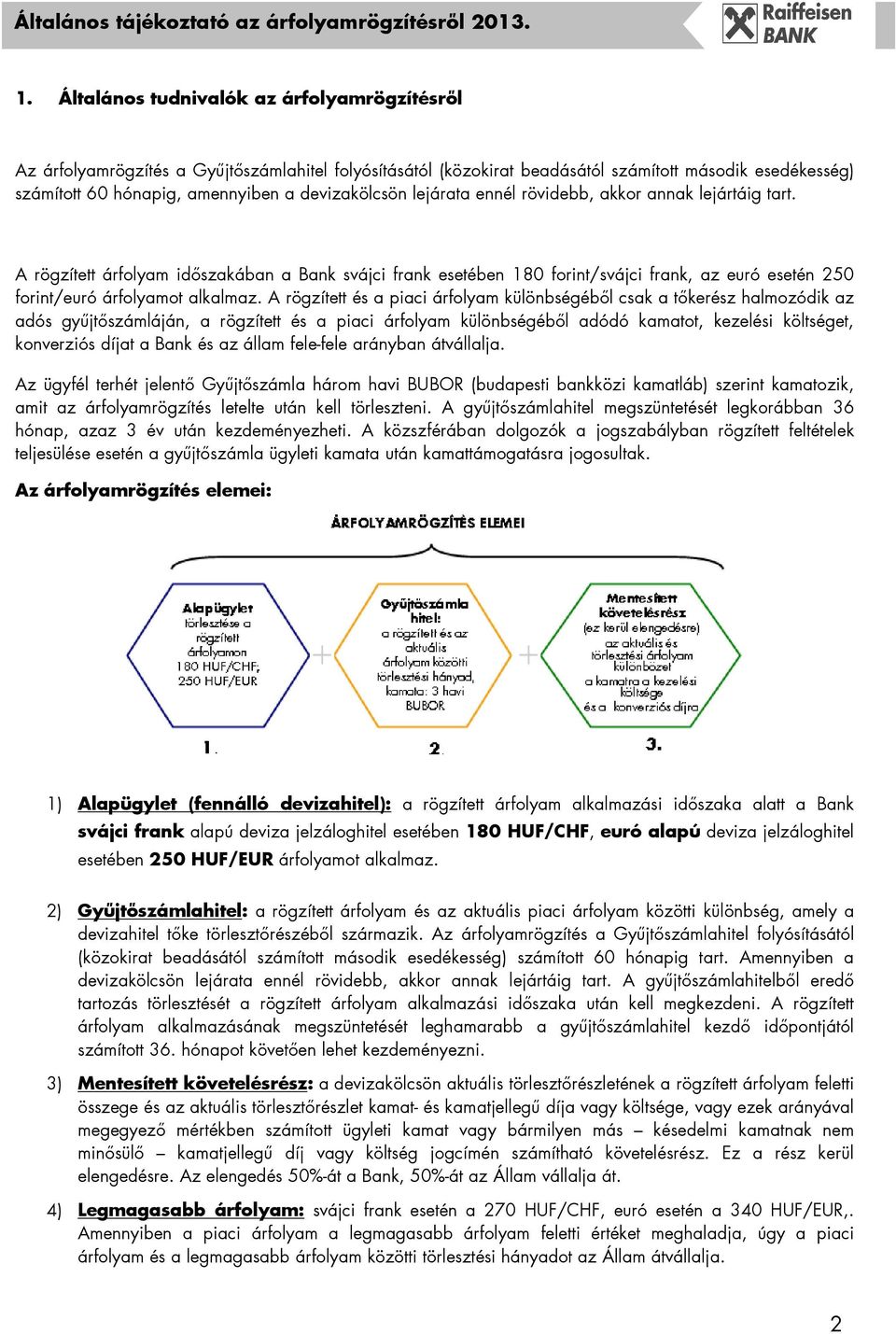 A rögzített árfolyam idıszakában a Bank svájci frank esetében 180 forint/svájci frank, az euró esetén 250 forint/euró árfolyamot alkalmaz.