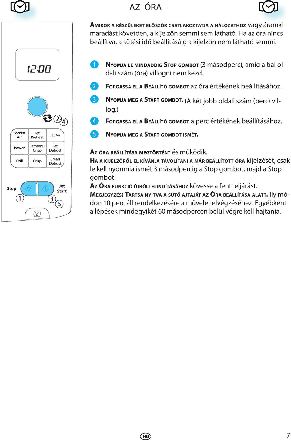 (A két jobb oldali szám (prc) villog.) FORGASSA EL A BEÁLLÍTÓ GOMBOT a prc értékénk bállításához. NYOMJA MEG A START GOMBOT ISMÉT. t AZ ÓRA BEÁLLÍTÁSA MEGTÖRTÉNT és működik.