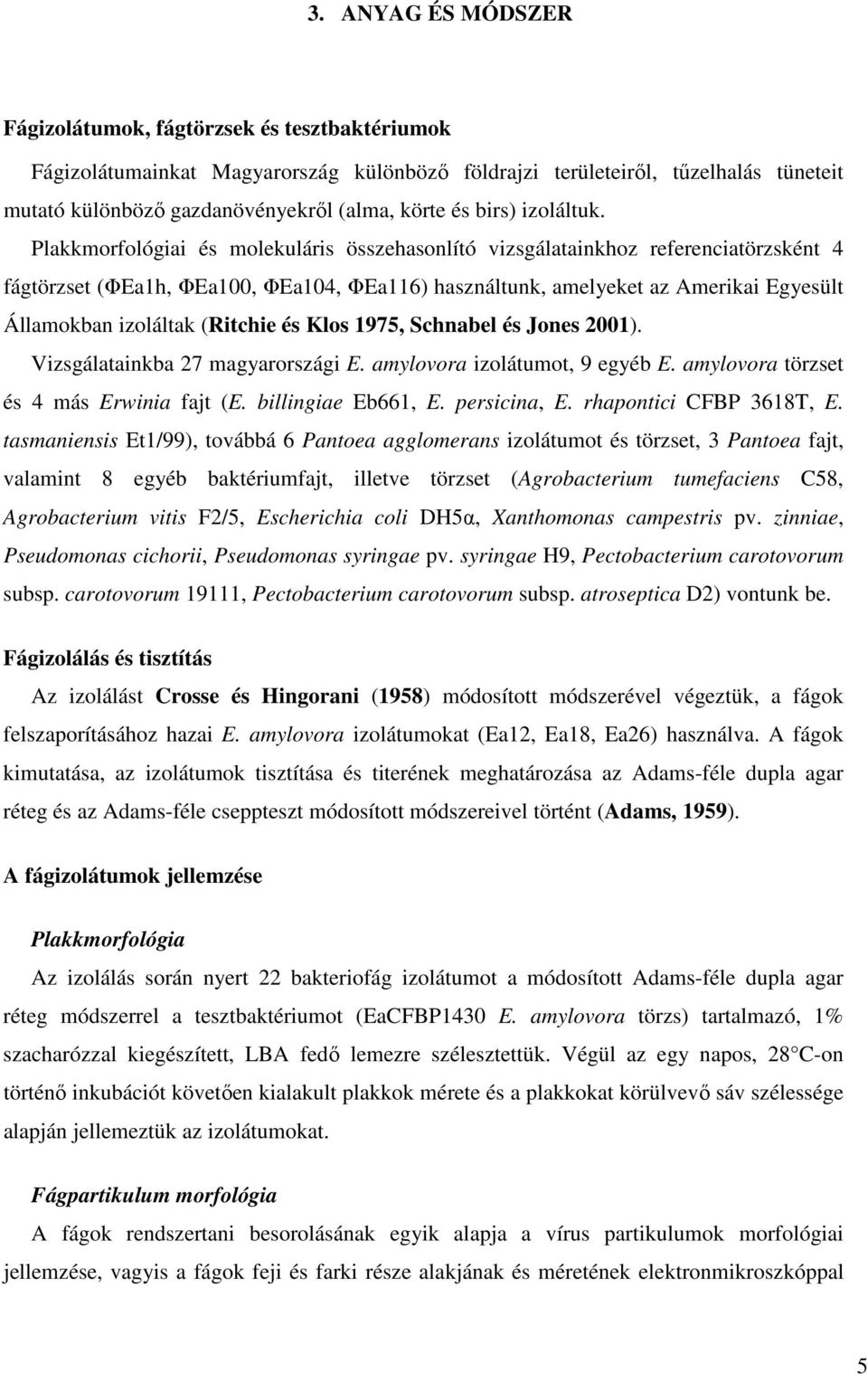 Plakkmorfológiai és molekuláris összehasonlító vizsgálatainkhoz referenciatörzsként 4 fágtörzset (ΦEa1h, ΦEa100, ΦEa104, ΦEa116) használtunk, amelyeket az Amerikai Egyesült Államokban izoláltak