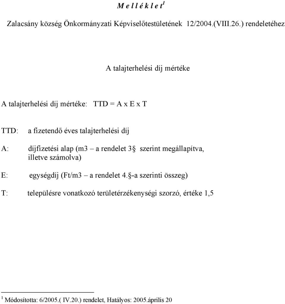 talajterhelési díj A: díjfizetési alap (m3 a rendelet 3 szerint megállapítva, illetve számolva) E: egységdíj (Ft/m3 a