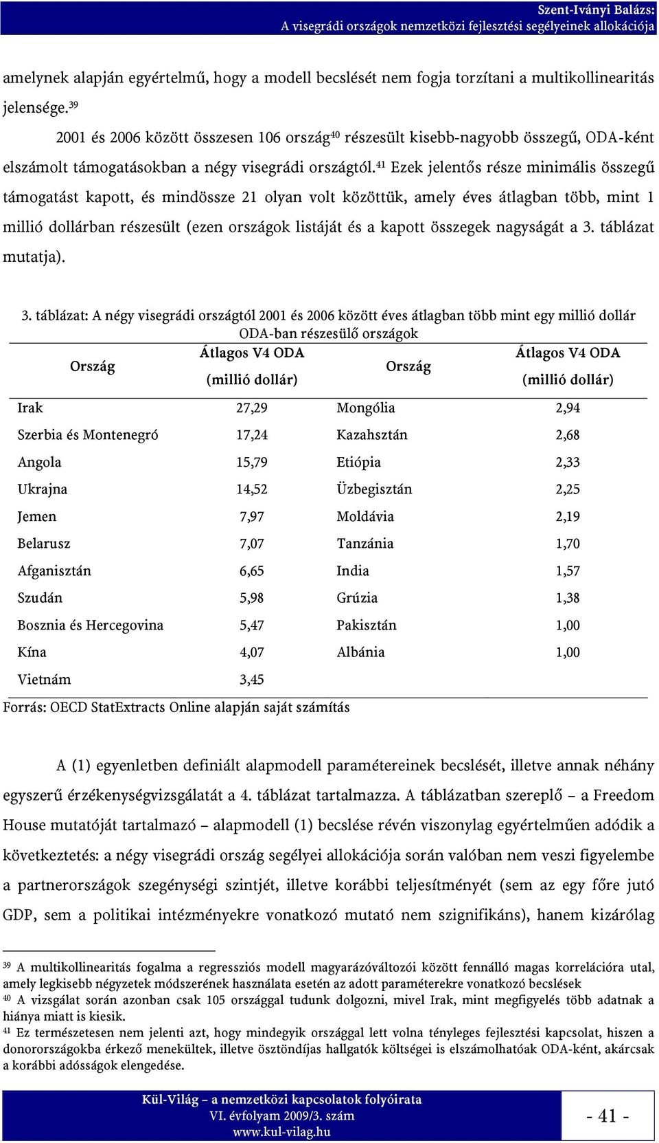 41 Ezek jelentős része minimális összegű támogatást kapott, és mindössze 21 olyan volt közöttük, amely éves átlagban több, mint 1 millió dollárban részesült (ezen országok listáját és a kapott