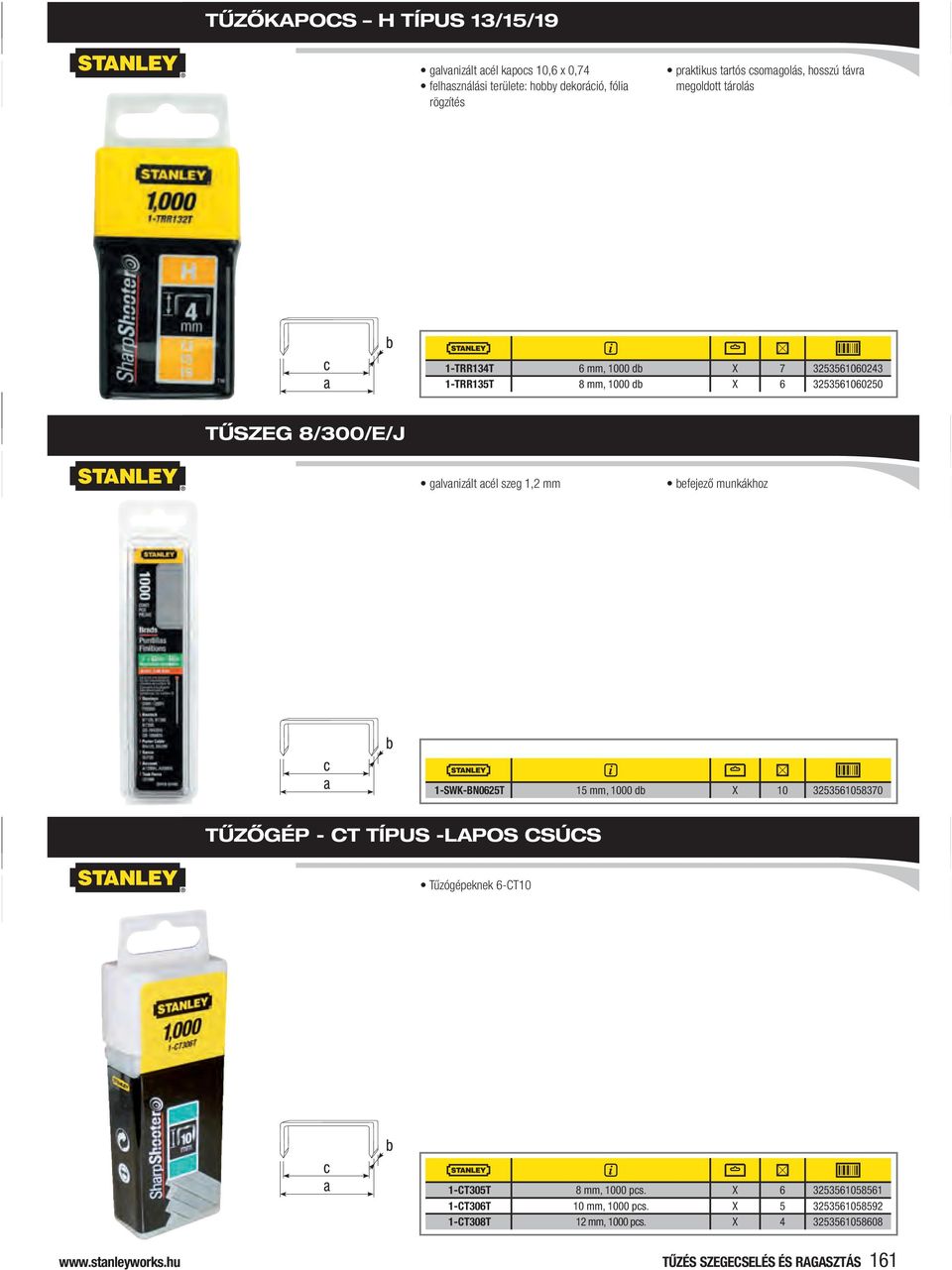 1,2 mm befejező munkákhoz 1-SWK-BN0625T 15 mm, 1000 db X 10 3253561058370 TŰZŐGÉP - CT TÍPUS -LAPOS CSÚCS Tűzógépeknek 6-CT10 1-CT305T 8 mm, 1000 pcs.