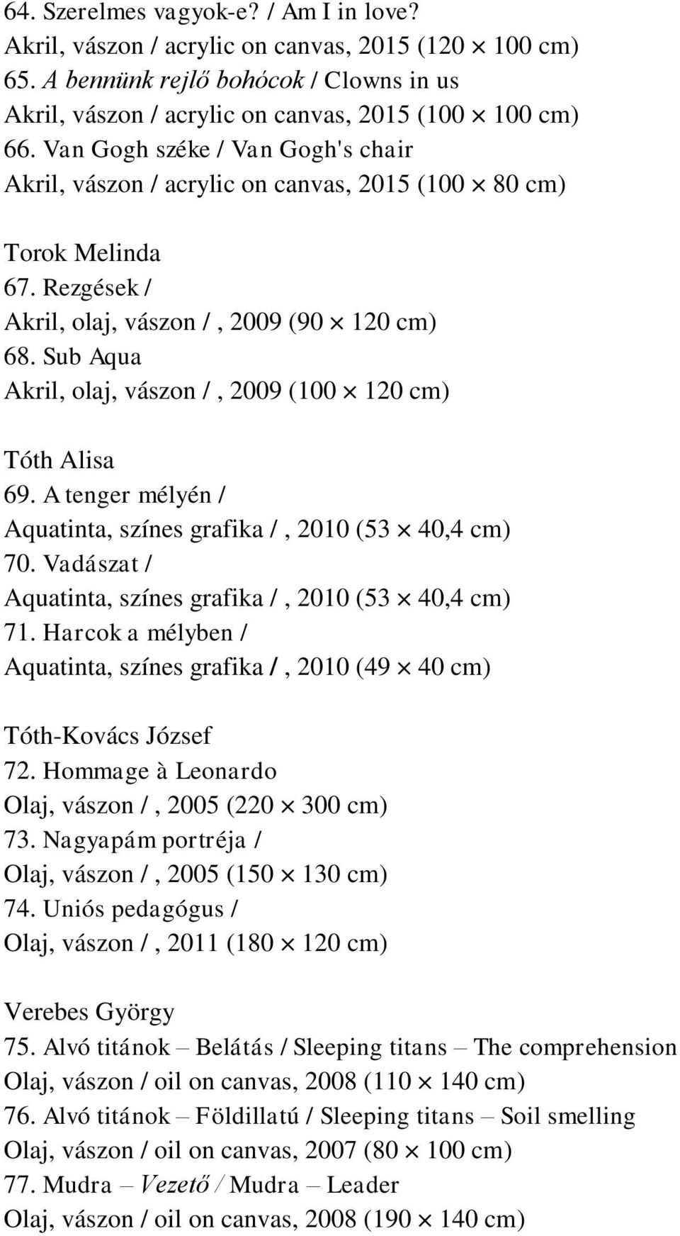 Sub Aqua Akril, olaj, vászon /, 2009 (100 120 cm) Tóth Alisa 69. A tenger mélyén / Aquatinta, színes grafika /, 2010 (53 40,4 cm) 70. Vadászat / Aquatinta, színes grafika /, 2010 (53 40,4 cm) 71.