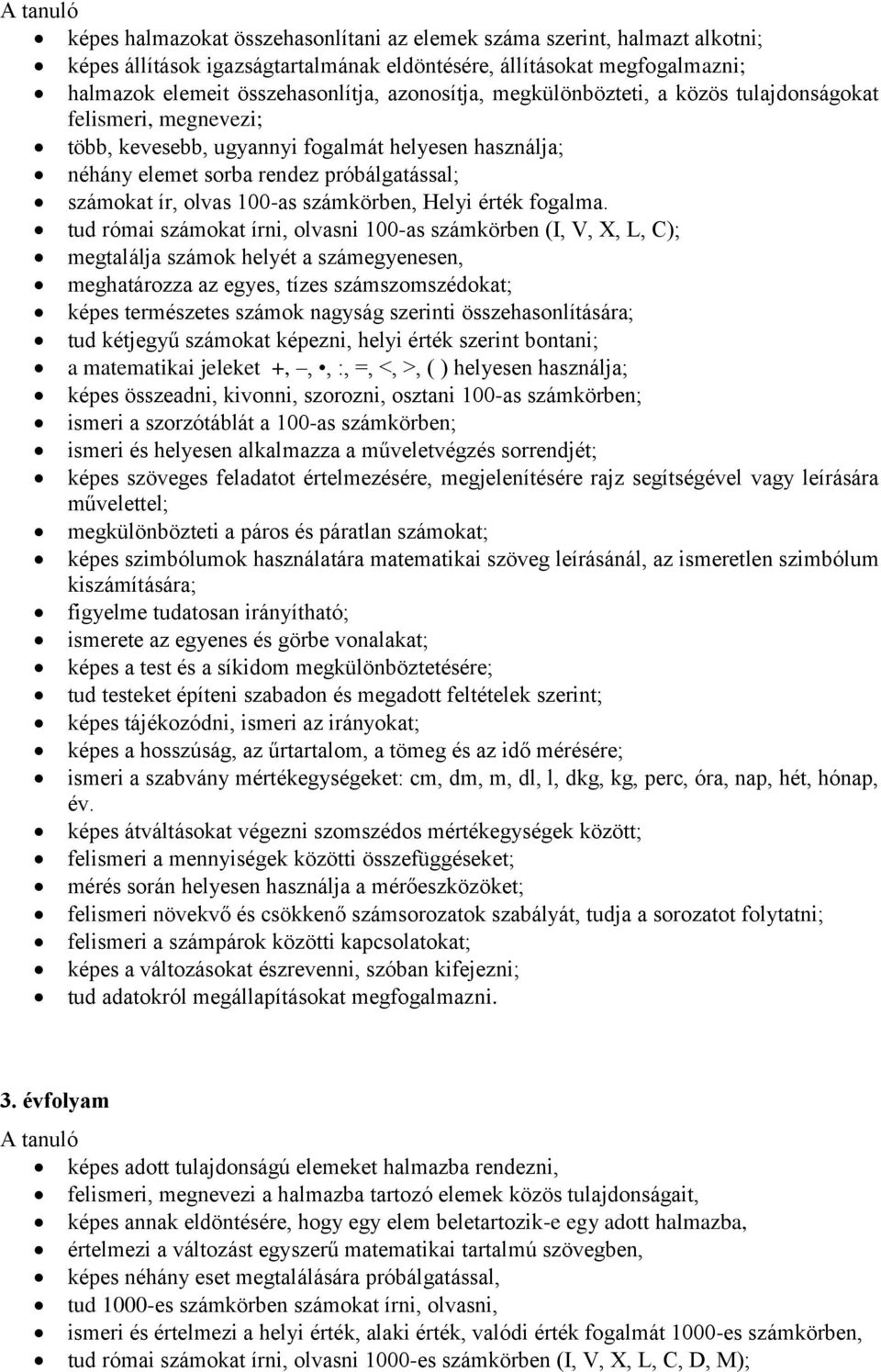 számkörben, Helyi érték fogalma.