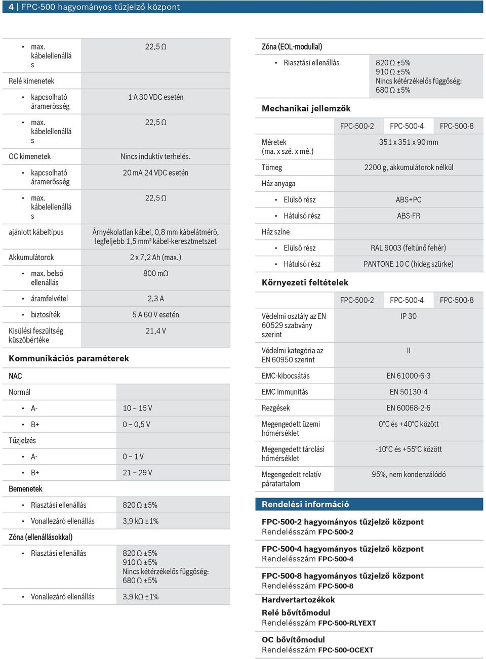 ) 800 mω Zóna (EOL-modllal) Riaztái ellenállá 820 Ω ±5% 910 Ω ±5% Ninc kétérzékelő függőég: 680 Ω ±5% Mechanikai jellemzők Méretek (ma. x zé. x mé.