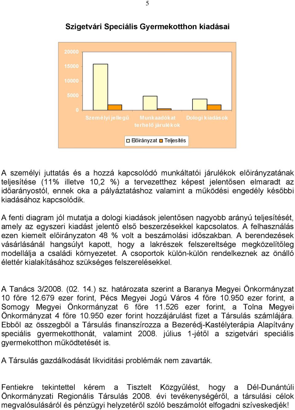 kiadásához kapcsolódik. A fenti diagram jól mutatja a dologi kiadások jelentősen nagyobb arányú teljesítését, amely az egyszeri kiadást jelentő első beszerzésekkel kapcsolatos.