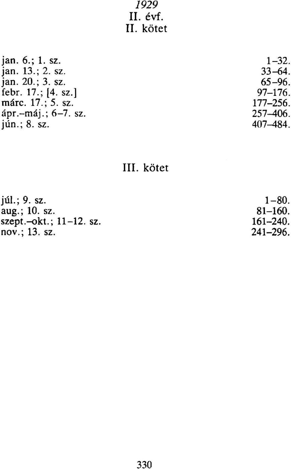 -máj.; 6-7. sz. 257-406. jún.;8. sz. 407^*84. III. kötet júl.; 9. sz. 1-80.