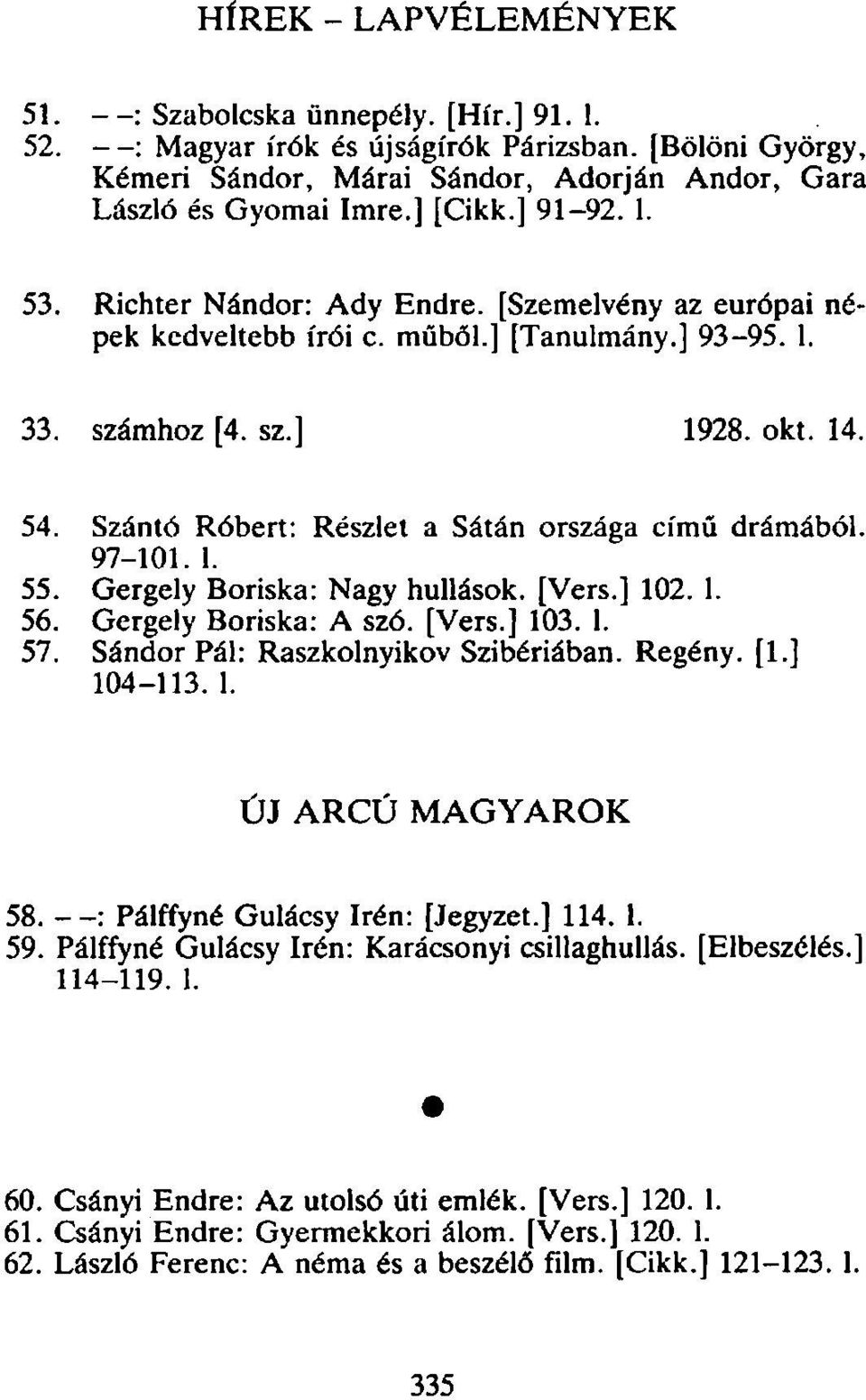 Szántó Róbert: Részlet a Sátán országa című drámából. 97-101. 1. 55. Gergely Boriska: Nagy hullások. [Vers.] 102. 1. 56. Gergely Boriska: A szó. [Vers.] 103. 1. 57.