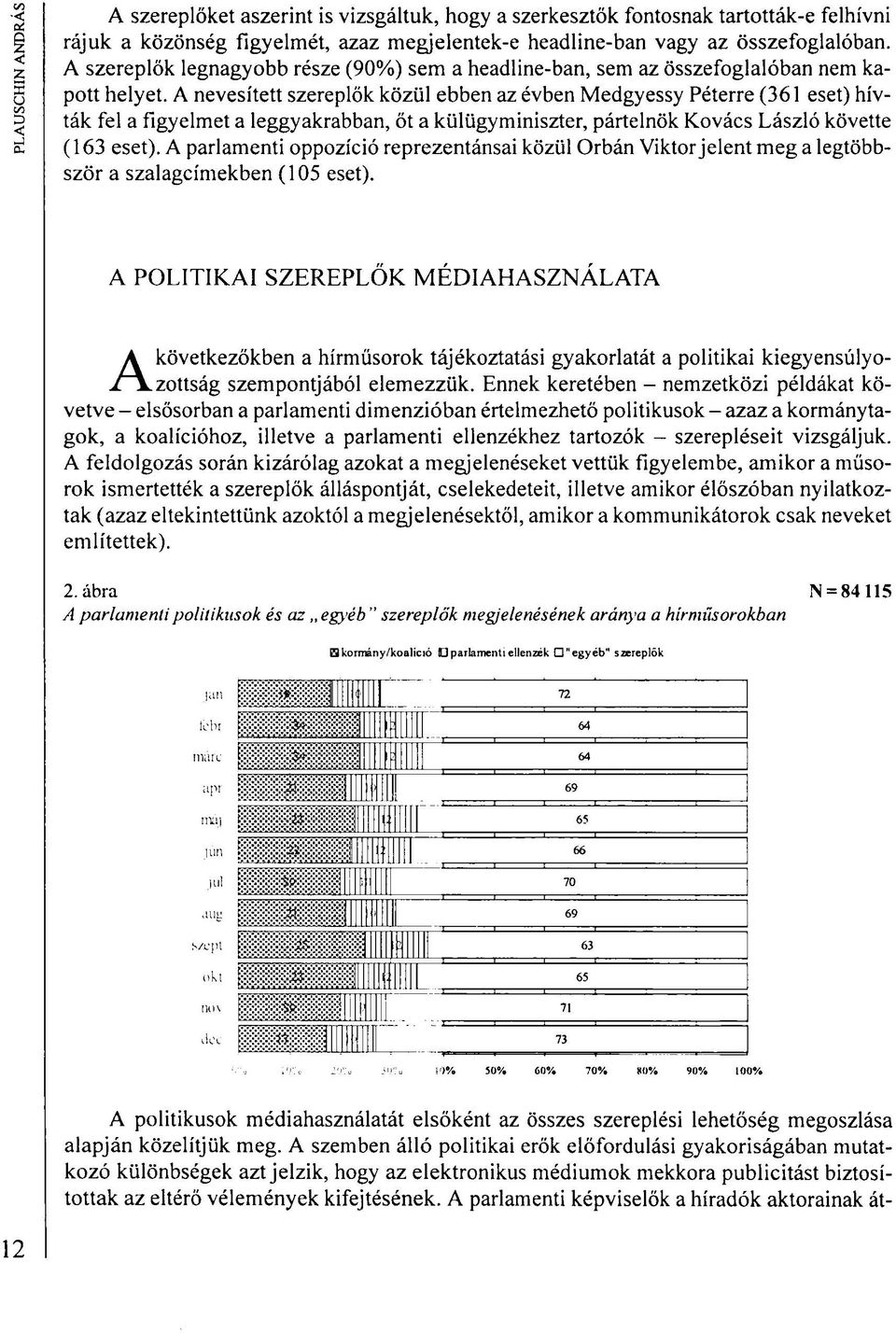 A nevesített szereplők közül ebben az évben Medgyessy Péterre (361 eset) hívták fel a figyelmet a leggyakrabban, őt a külügyminiszter, pártelnök Kovács László követte (163 eset).