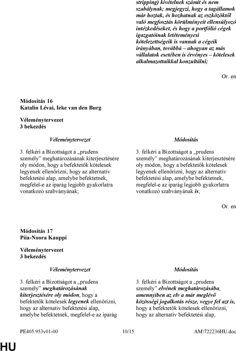 felkéri a Bizottságot a prudens személy meghatározásának kiterjesztésére oly módon, hogy a befektetők kötelesek legyenek ellenőrizni, hogy az alternatív befektetési alap, amelybe befektetnek,