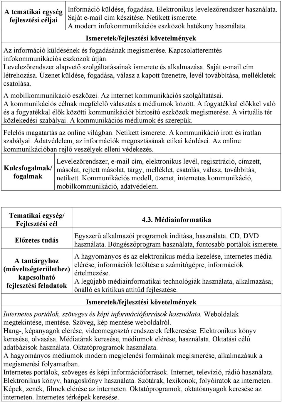 Levelezőrendszer alapvető szolgáltatásainak ismerete és alkalmazása. Saját e-mail cím létrehozása. Üzenet küldése, fogadása, válasz a kapott üzenetre, levél továbbítása, mellékletek csatolása.