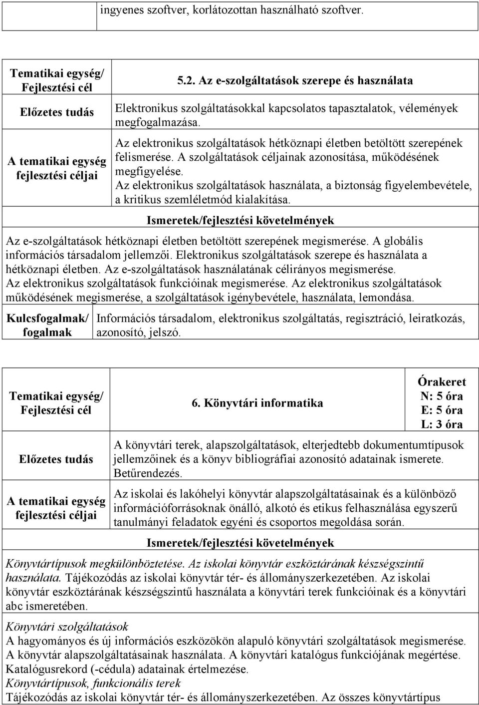 Az elektronikus szolgáltatások hétköznapi életben betöltött szerepének felismerése. A szolgáltatások céljainak azonosítása, működésének megfigyelése.