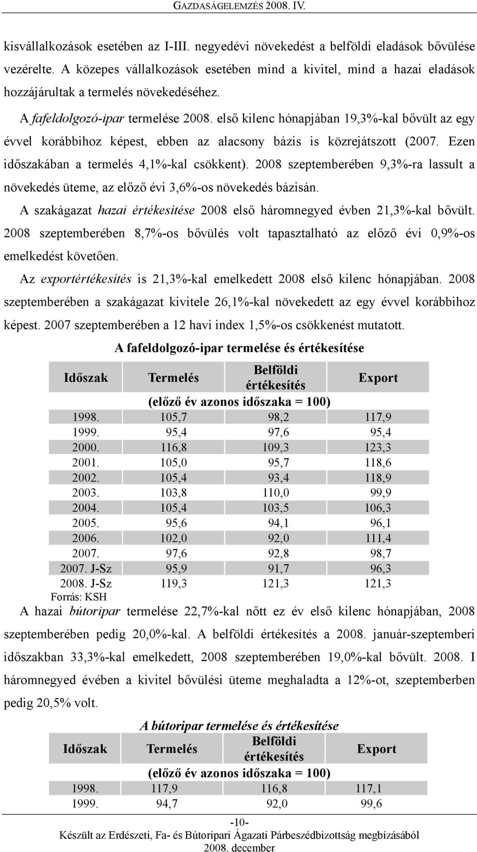 első kilenc hónapjában 19,3%-kal bővült az egy évvel korábbihoz képest, ebben az alacsony bázis is közrejátszott (2007. Ezen időszakában a termelés 4,1%-kal csökkent).