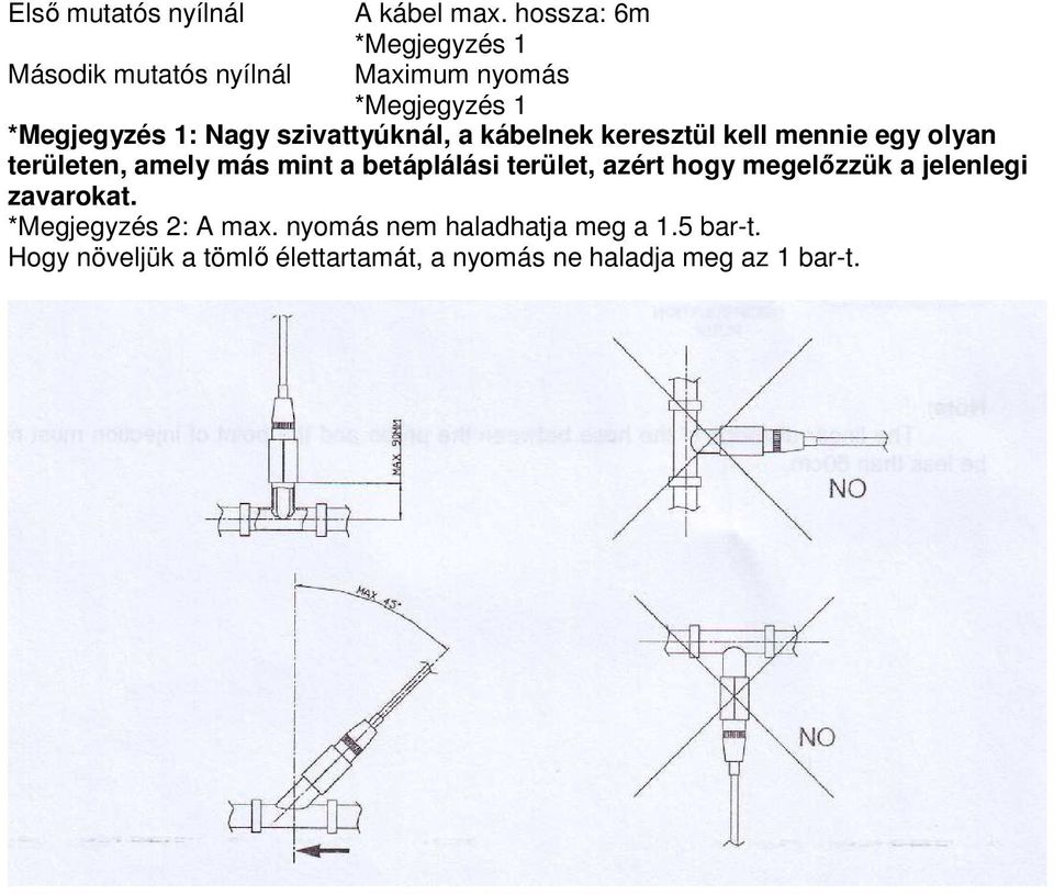 szivattyúknál, a kábelnek keresztül kell mennie egy olyan területen, amely más mint a betáplálási