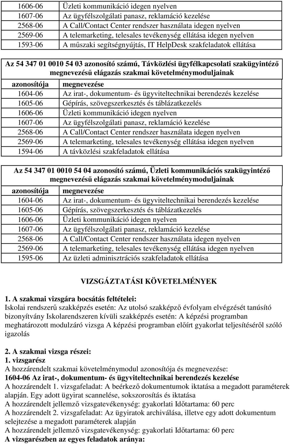 1595-06 Az üzleti adminisztrációs szakfeladatok ellátása VIZSGÁZTATÁSI KÖVETELMÉNYEK 1.