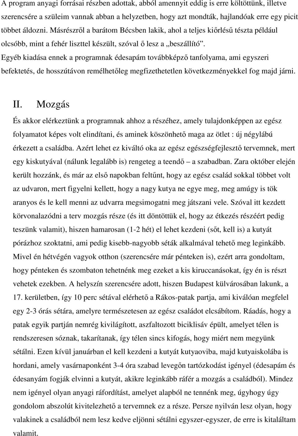 Egyéb kiadása ennek a programnak édesapám továbbképző tanfolyama, ami egyszeri befektetés, de hosszútávon remélhetőleg megfizethetetlen következményekkel fog majd járni. II.