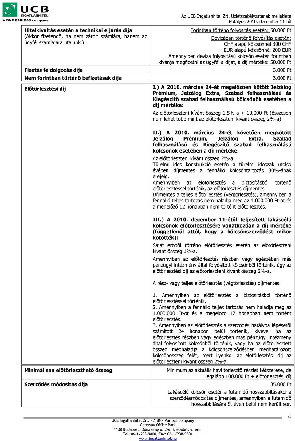 000 Ft Devizában történő folyósítás esetén: nél 300 CHF nél 200 EUR Amennyiben deviza folyósítású kölcsön esetén forintban kívánja megfizetni az ügyfél a díjat, a díj mértéke: 50.000 Ft 3.000 Ft 3.000 Ft I.