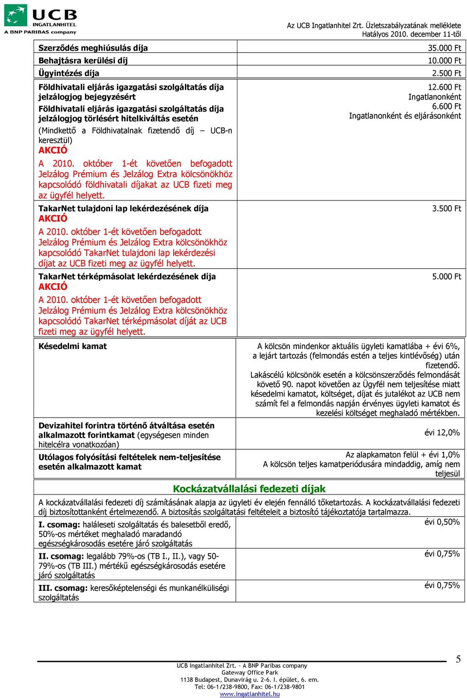 október 1-ét követően befogadott Jelzálog Prémium és Jelzálog Extra kölcsönökhöz kapcsolódó földhivatali díjakat az UCB fizeti meg az ügyfél helyett.